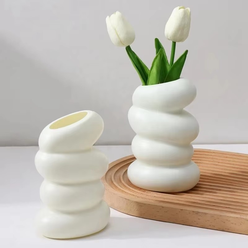 Interior Design Kitchen - 1PC Plastic Spiral White Vase Nordic