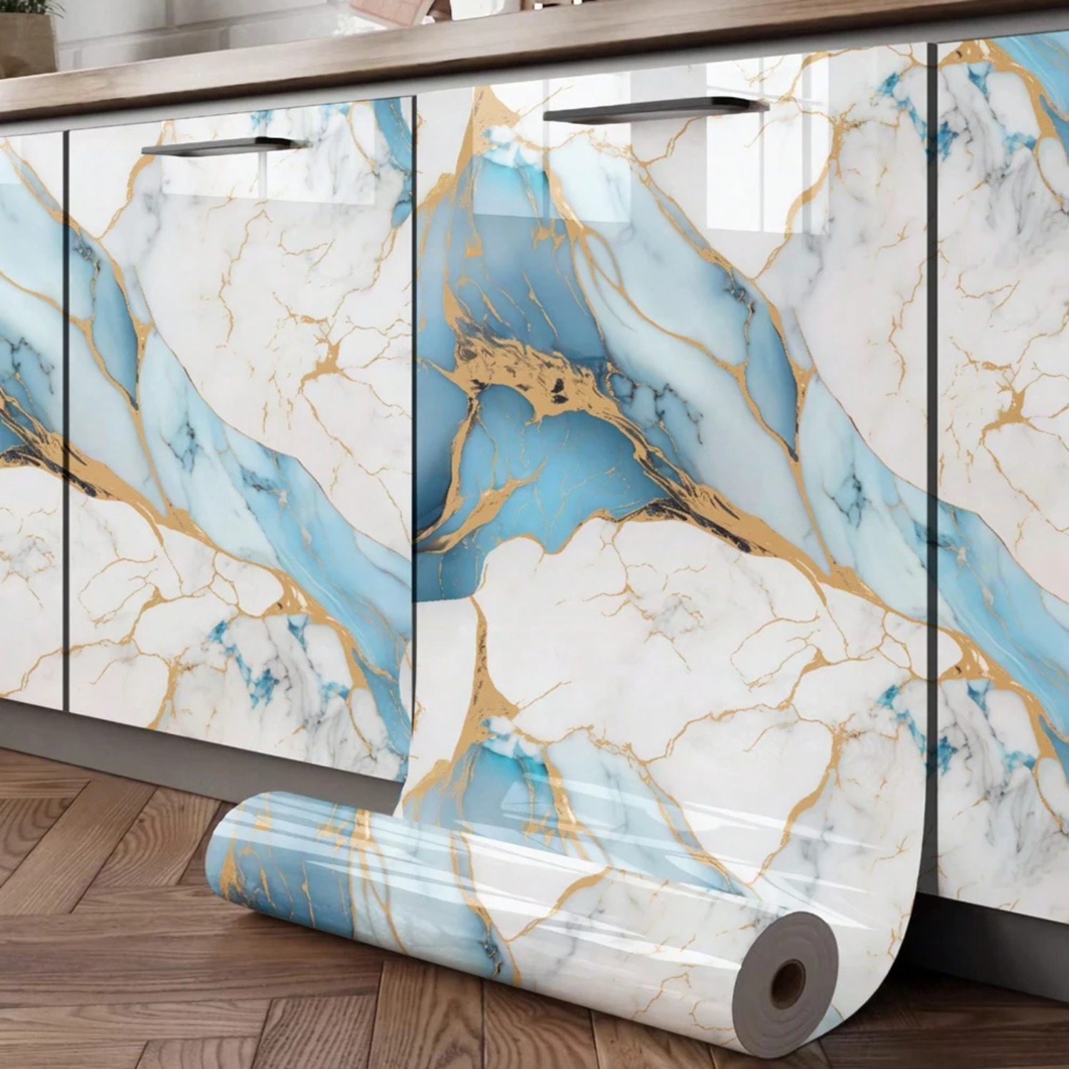 Interior Design Kitchen - Waterproof Blue Marble Peel & Stick