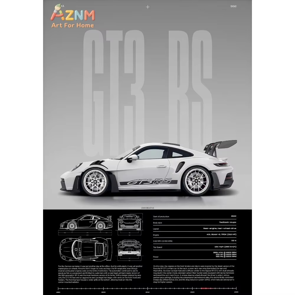 1pc Minimalist 911 GT3-RS 718  - огляд і ціна Interior Design Poster