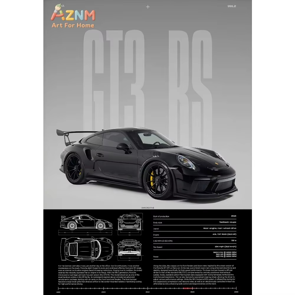 1pc Minimalist 911 GT3-RS 718  - огляд і ціна Interior Design Poster